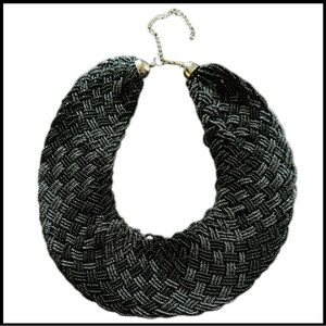 ZARA Chunky Black and Blue Heavily Beaded Braided  Bib Collar Statement Necklace